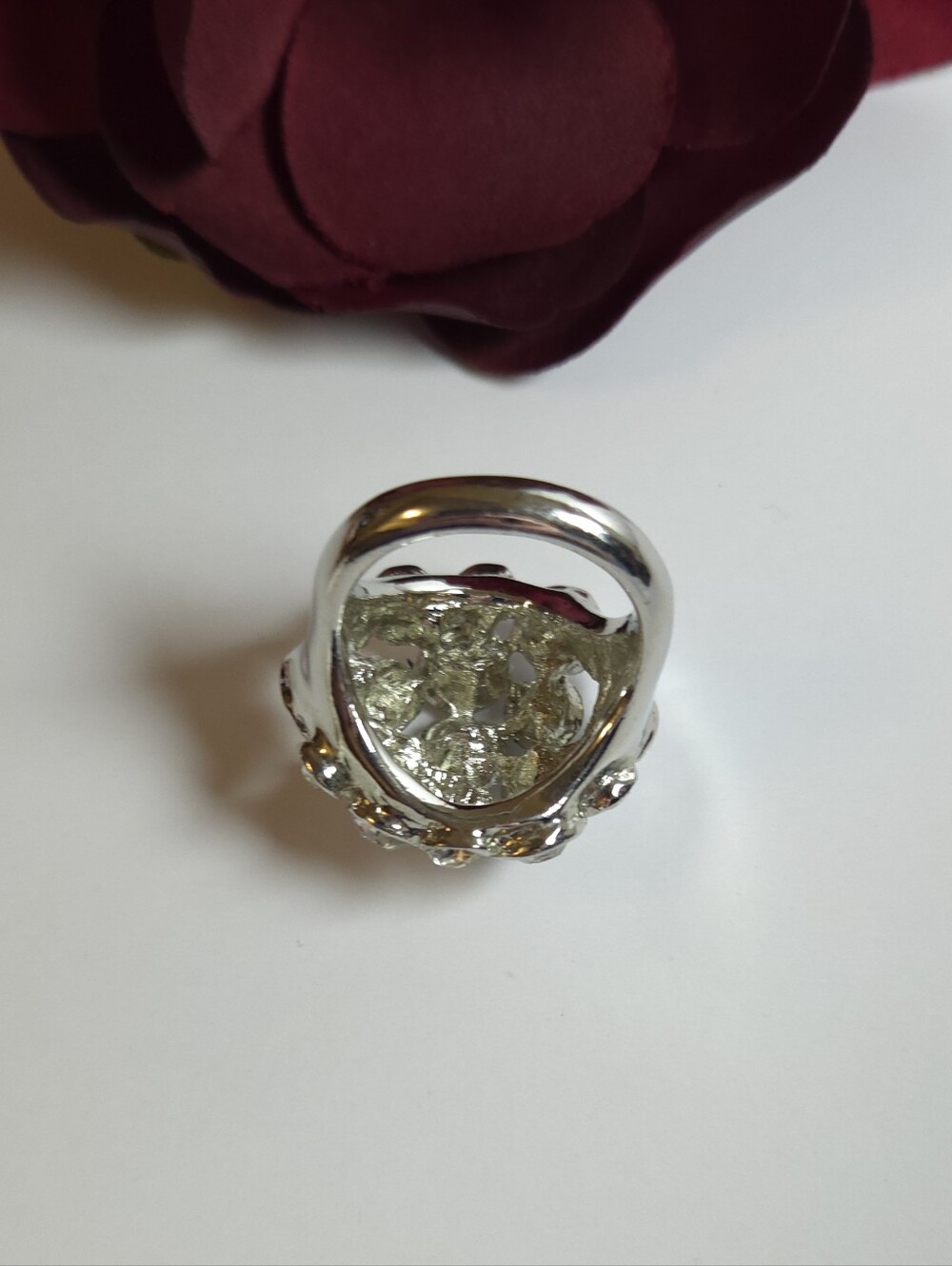 Silver Plated Crystal Cocktail Ring Size 7 Statement Ring - Picture 6 of 8